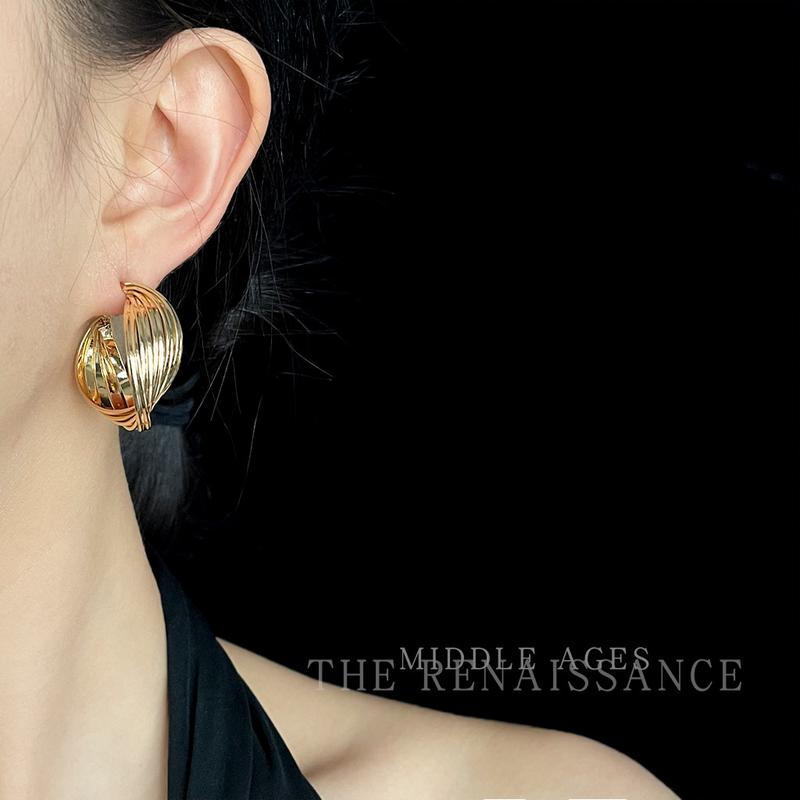 Product Introduction of Vintage Light Mid-Ancient Exaggerated Western Style Earrings Metal Geometry Earclip Earrings High-Grade Face-Showing Small Earrings 4