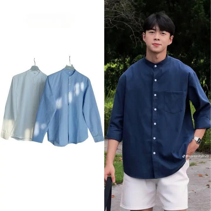 Áo Sơ Mi Cổ Tàu Ox-ford Tay Dài Nam Nữ Hàn Quốc Cổ Trụ Form Rộng 2 Màu, Áo Sơ Mi Đũi Cổ Đức Lịch Thiệp Hottrend 2025