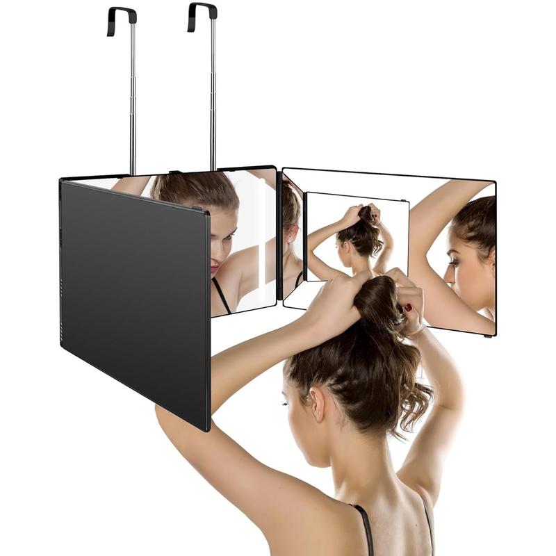 3 Way Trifold Haircut Mirror with Adjustable Bracket, 1 Count 360 Degree Mirror for Hair Cutting, Shaving, Grooming, Hair Styling, Dye Hair and Makeup 3