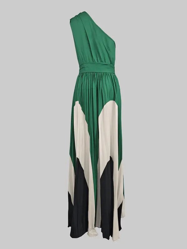 Women's Colorblock One Shoulder Dress, Elegant Long Dress for Party Holiday Wedding Guest, Ladies Clothes for All Seasons, Elegant Dresses, Womenswear 3