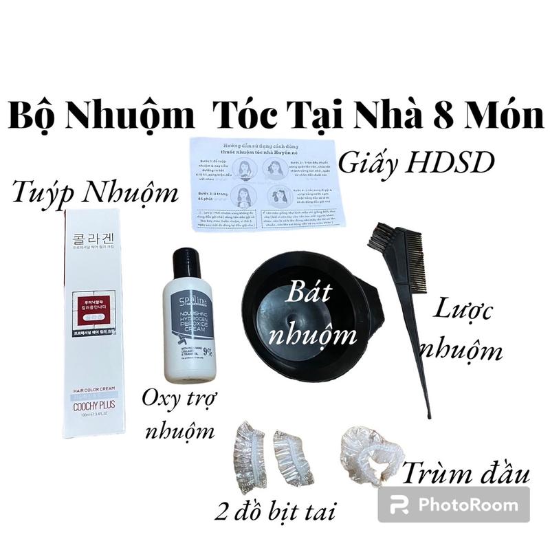 Thuốc nhuộm tóc tại nhà 8 món :[ Tuýp nhuộm + oxy + bao tay + giấy HD + bát lược + trùm đầu + 2 đồ bịt tai ] dễ nhuộm Tại Nhà BỀN MÀU Đổi Màu Tóc Serum
