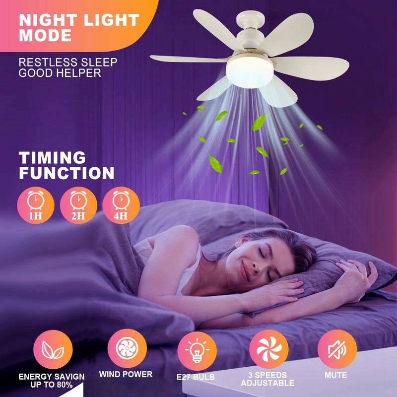 Product Introduction of E27 6-leaf Plug and Play Fan Light, 1pc Remote Control Fan Light with 3 Color Adjustment & Night Light Mode, Silent High Energy Saving Fan Light for Bedroom, Kitchen, Living Room 8