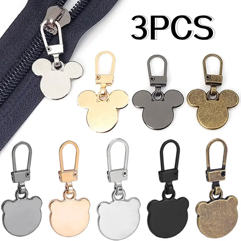 1/3pcs Mini Bear Head Shaped Metal Zippers Detachable Luggage Backpack Universal Zipper Pullers Fashion Simple Clothes Accessories