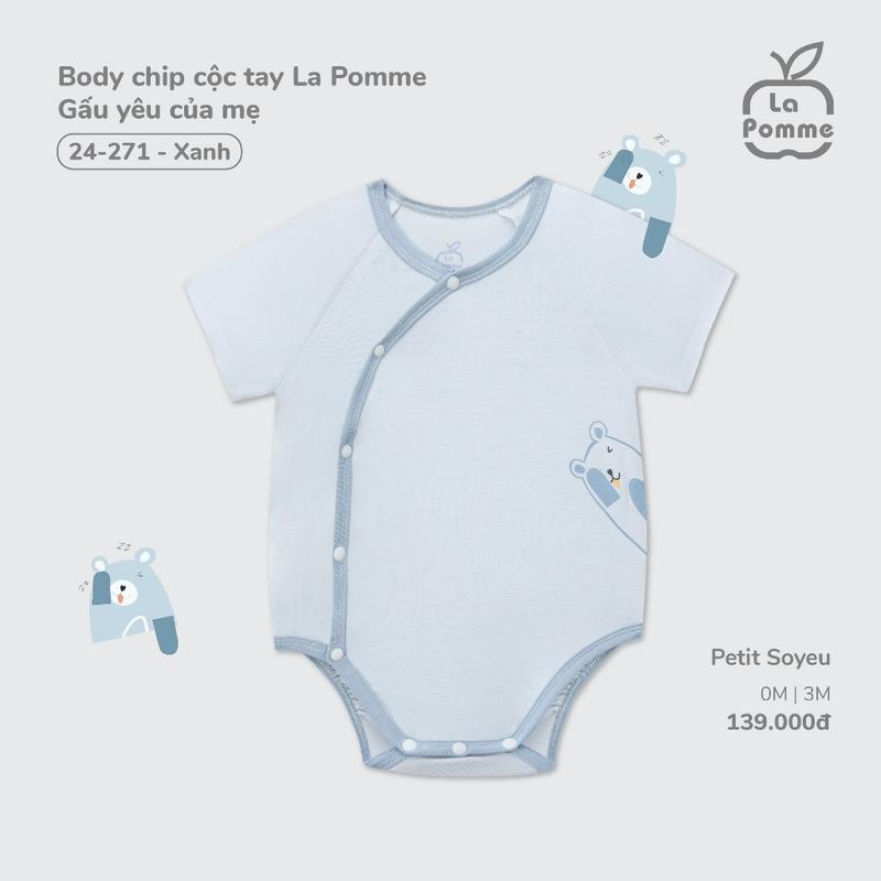  Body chip cộc tay La Pomme Gấu yêu của mẹ - Sợi Petit Soyeu thoáng mát – Bé trai gái - Newborn - 3M 
