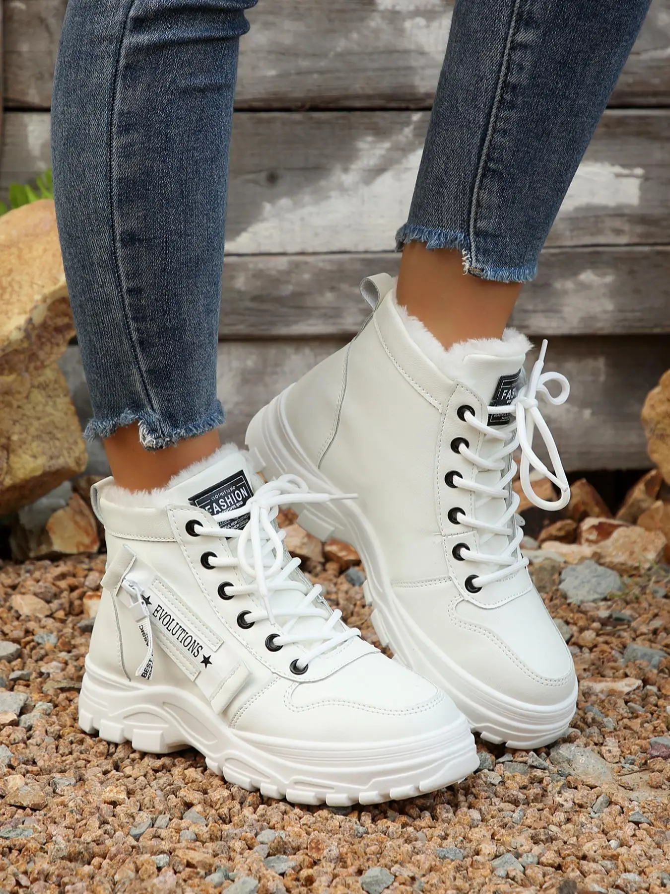 Women's Minimalist Letter & Star Pattern Lace Up Snow Boots, Casual Comfortable Ankle Boots for Winter, Female All-match Round Toe Shoes for Daily Wear, Boots for Women