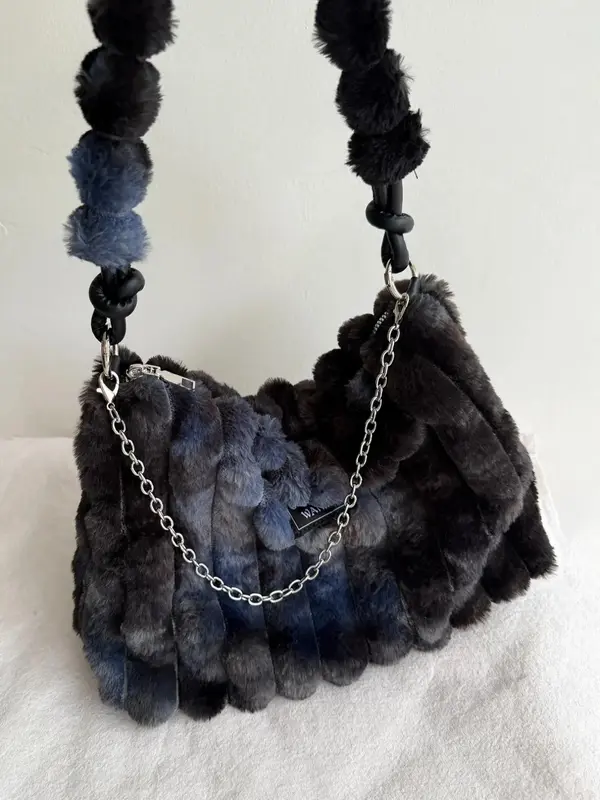 Women's Tie Dye Fluffy Purse Shoulder Bag with Chain Strap, Trendy Large Capacity Square Bag for Women for Fall & Winter, Female Underarm Bag for Party, Club 3