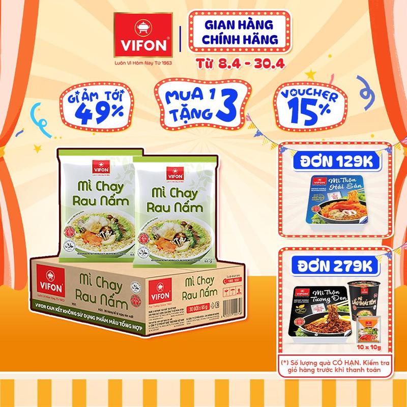 Thùng 30 gói Mì Chay Rau Nấm VIFON 65gr/Gói