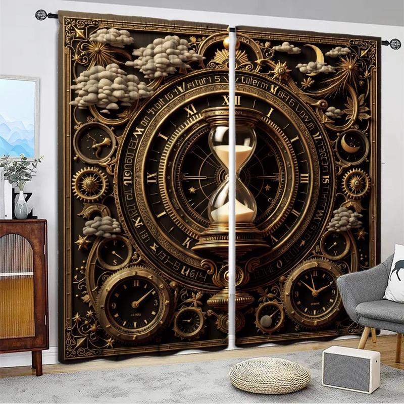 Product Introduction of Clock & Compass Pattern Door Curtain, 1 Set Creative Printing Door Curtain, Home Decor for Living Room Bedroom Study Room 7