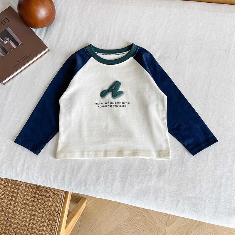 Wind Valley 2024 new children's clothing Korean version contrasting color raglan sleeve T shirt boys versatile base for spring and autumn 6