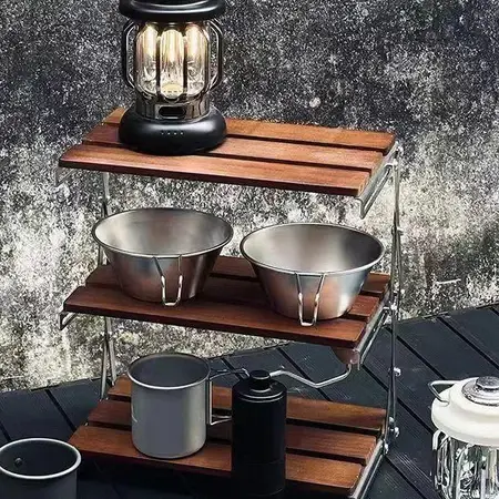 New solid wood folding shelf INS outdoor folding camping can be adjusted in two positions