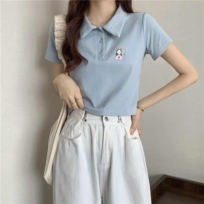 Áo Thun ngắn Tay Phong Cách Hàn Quốc, Ngọt Ngào Và Mùa Hè, Phong Cách Preppy Thiết Kế Cổ Polo, Kiểu Ngắn, Áo Nữ Top Women 1
