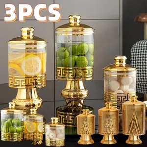 Toples Lebaran Aesthetic Set / Toples Makanan Serbaguna Toples 3PCS/SET Toples Kedap Aesthetic Toples Snack Emas Penyimpanan Camilan rak premium kayu bumbu