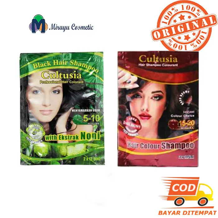 Cultusia Hair Colour Shampoo Cat Rambut Semir Rambut Shampo Black Brown Hitam Coklat Mengkudu Dye Pewarna