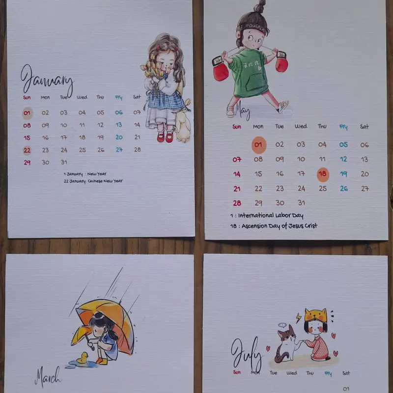 mini kalender Little girl dengan easel 5