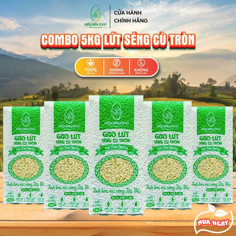 Gạo Lứt Séng Cù Tròn Điện Biên Combo 5kg 5 túi 1kg hút chân không