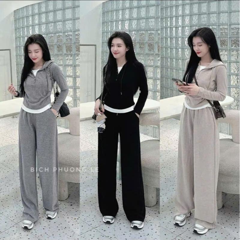 Set bộ áo tay dài có mũ phối vải trắng kèm quần dài chất len thỏ mềm - Hân Linh