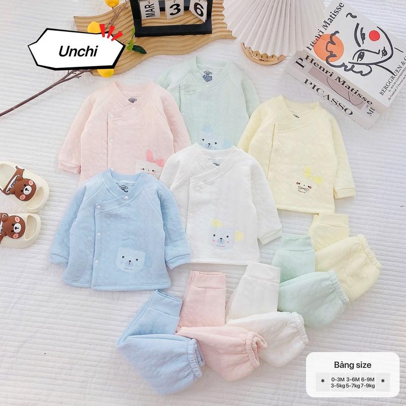 Bộ quần áo xốp trần bông màu trơn nhẹ nhàng dày ấm cho bé 0-9 tháng mặc đông UC.BD145