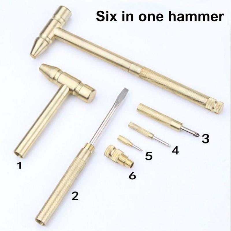 Oneou Lightweight Screwdriver Kit Small Hammer Compact 6-in-1 Brass Hammer Screwdriver Tool Portable Multifunctional Design 1