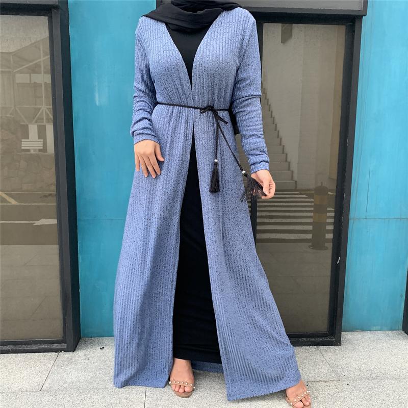 Product Introduction of Cross-Border Autumn Winter Muslim Women's Clothing In-Stock Long Sleeve Knitted Sweater Coat Robe 1853 8