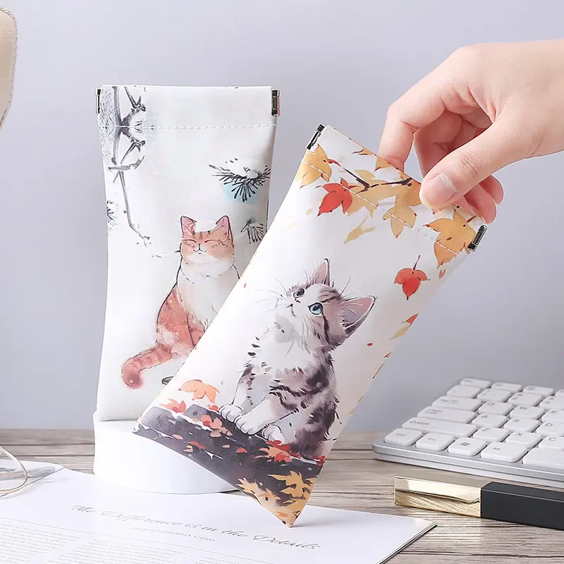 Túi Đựng Kính Hình Mèo Hoạt Hình, Đóng Tự Động, Làm Bằng Da PU, Túi Đựng Tiền Xu, Túi Bảo Vệ, Không Thấm Nước, Thích Hợp Để Bảo Vệ Kính Mắt, Hộp Đựng Bảo Vệ 0