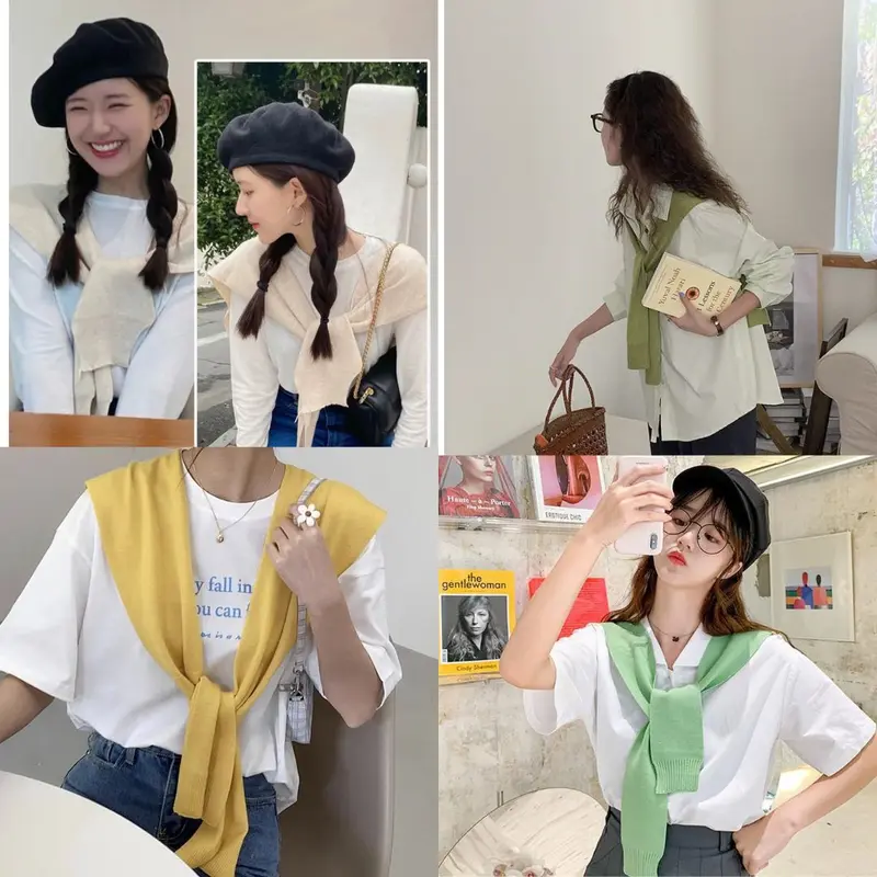 Khăn choàng len mỏng kiểu giả áo khoác vai nhiều màu trẻ trung năng động 2