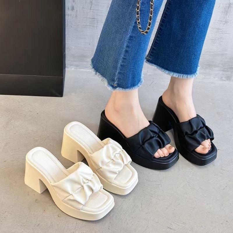 (Lùi 1size) Guốc cao gót 7cm quai NHÚN chất liệu cao su đi êm chân( mẫu nhún) DéP Nữ