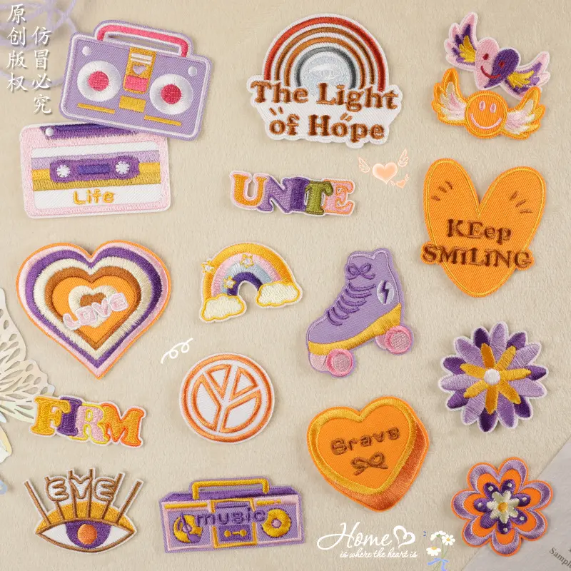 Cartoon animal/punk embroidery patch iron on patches auxiliary materials original speaker Rainbow English embroidery sticker patch patch patch badge cloth sticker