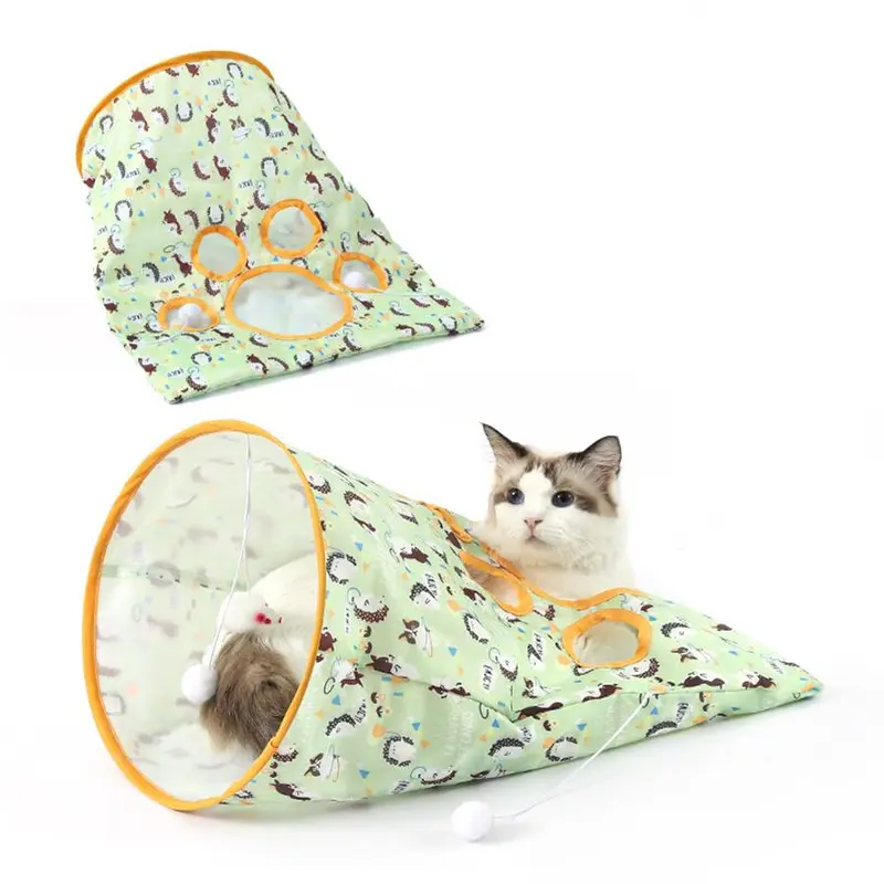 Cartoon Animal Pattern Cat Tunnel, 1 Count Wear-resistant Foldable Cat Tunnels with Ball & Mouse Toys, Interactive Pet Supplies for Indoor Outdoor Use 3