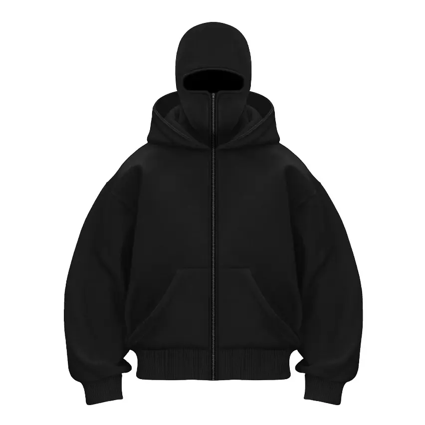 Hitam Do The Flow HOODIE BALACLAVA ZIPPER BLACK BOXY JACKET Menswear Plain