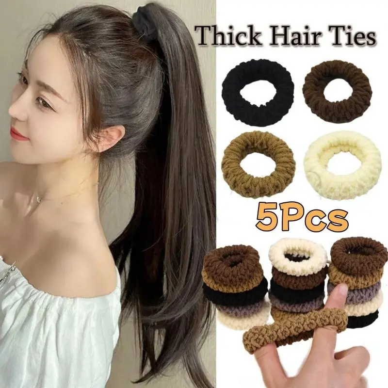 New 5Pcs High Elastic Towel Hair Loop 5 Colors Traceless Solid Color Elegant Headrope Flower Bud Head Hair Circle Accessory