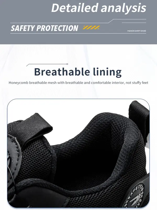 Men's Lace Up Low Top Anti Piercing & Anti Smashing Safety Shoes with Rotating Button, Casual Contrast Mesh Work Shoes, Contrast Mesh Footwear for Outdoor Closed Boy Walking Shoes Comfort Nail Bathroom 2