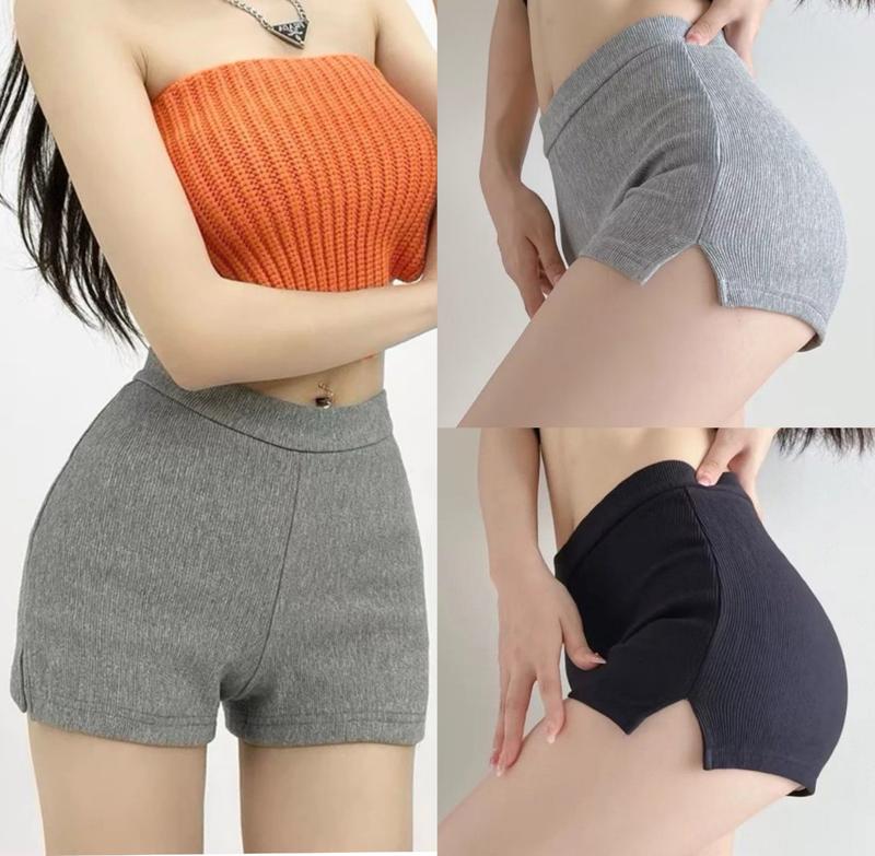 Quần short nữ ôm Dáng Xẻ Cạnh cạp cao chất Vải Tăm co giãn màu Đen xám ghi Quần sooc nữ lưng cao mặc ở nhà đi chơi biển xinh đẹp Women