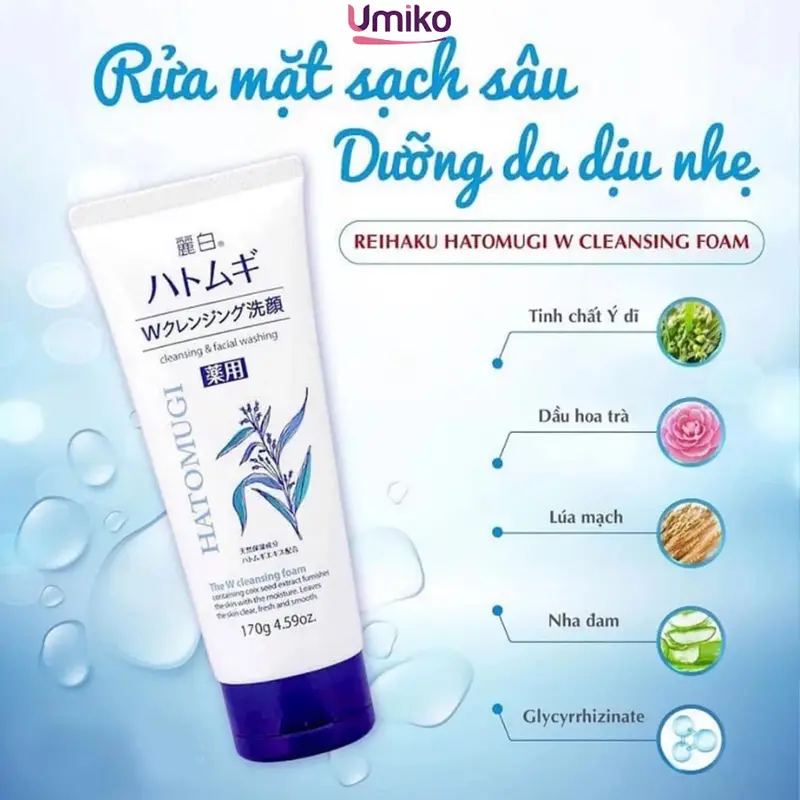 Sữa Rửa Mặt Hatomugi Chiết Xuất Ý Dĩ Nhật Bản Skincare tất cả các loại da kiểm soát dầu sữa _ sữa rửa mặt  nhật 3