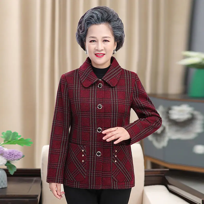 Áo Khoác Len, Cho Mẹ TRUNG NIÊN, Thích Hợp Cho Mùa Xuân Và Mùa Thu, Quần Áo Của Bà, Áo Mới Cho Phụ Nữ, Áo Cardigan Có Ve Áo 6080 Tuổi, Quần Áo Của Phụ Nữ Già Jacket Women Top