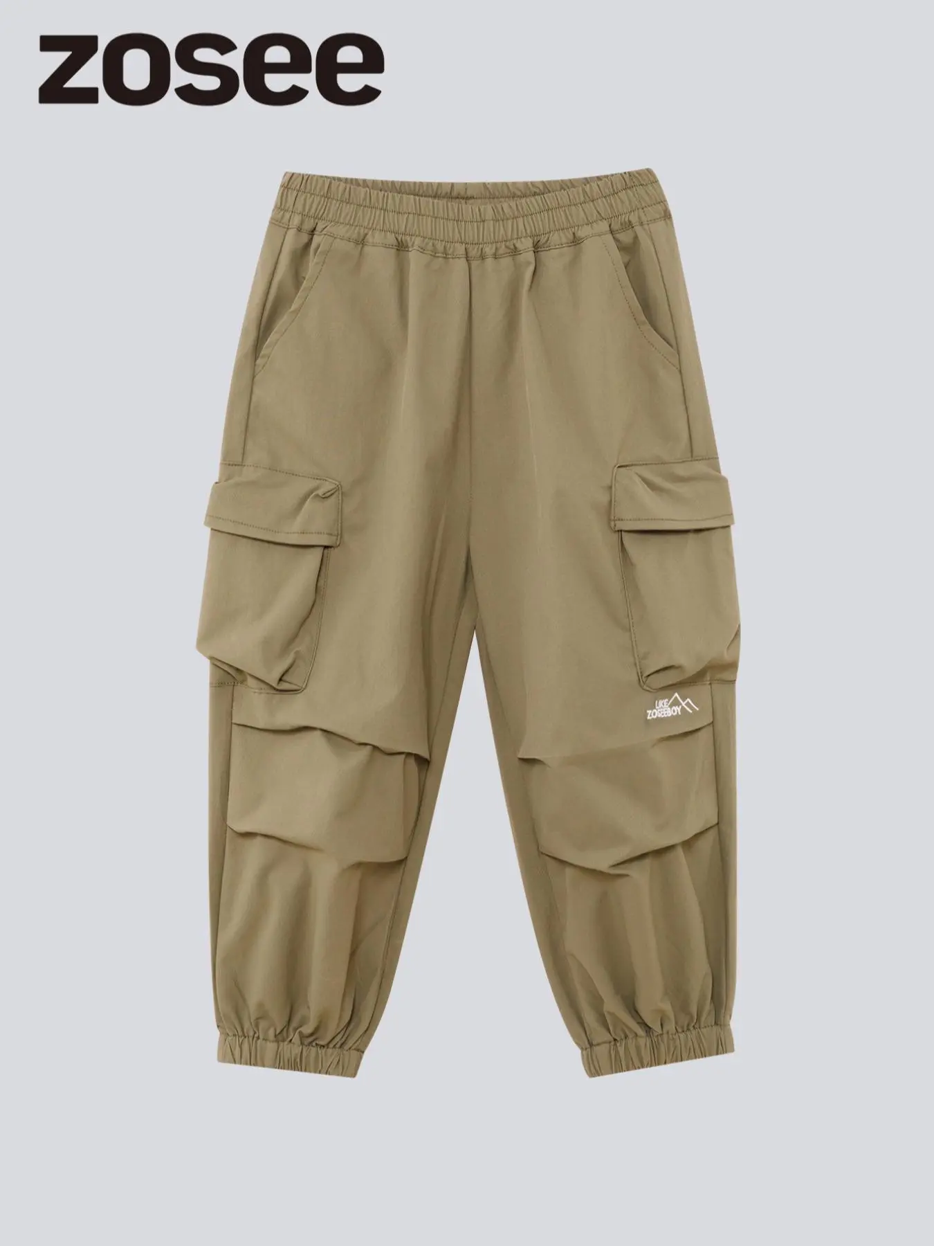 Boy's Solid Color Embroidery Flap Pocket Elastic Waist Cargo Pants, Casual Comfy Windproof Waterproof Trousers for Fall & Winter, Boys Bottoms for Daily Wear