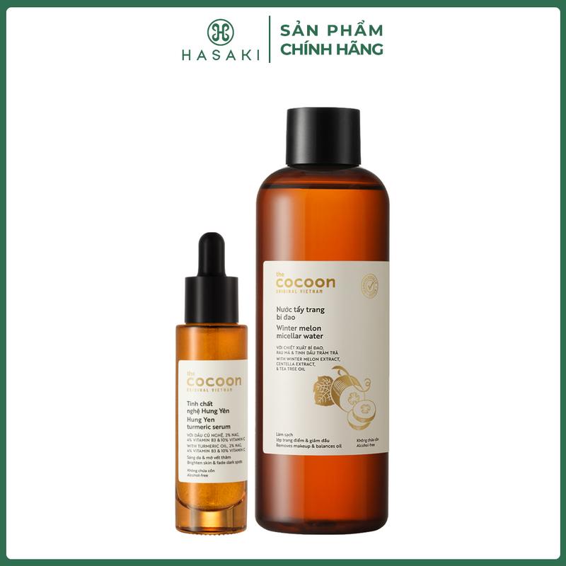 Combo Cocoon Tinh Chất Nghệ Hưng Yên 30ml + Nước Tẩy Trang Bí Đao 500ml Hung Yen Turmeric Serum + Winter Melon Micellar Water | HASAKI BEAUTY