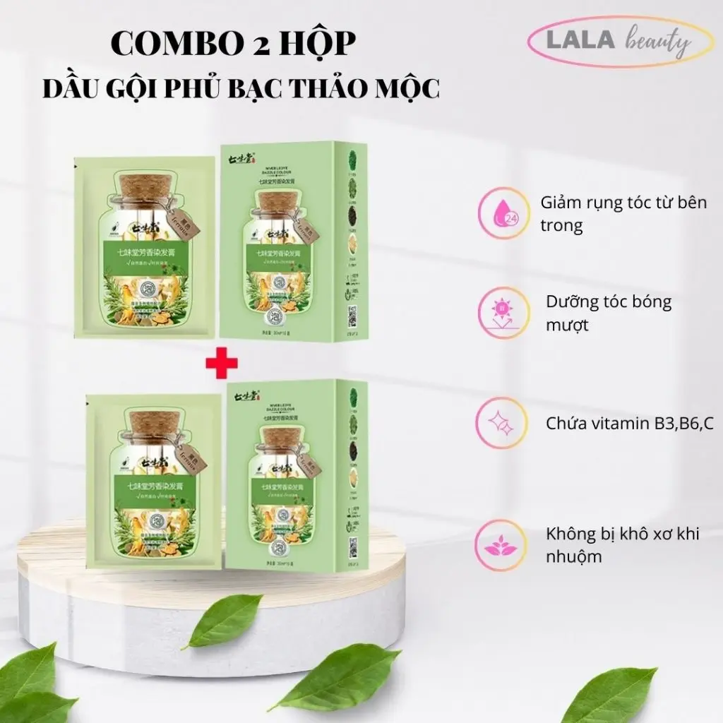( 2 Hộp = 20 gói ) Dầu Gội Phủ Bạc Nhuộm Tóc Thảo Dược Đen Tóc Tại Nhà Tại Nhà, Nuôi Dưỡng Tóc Khoẻ Óng Mượt Đổi Màu Tóc Nữ