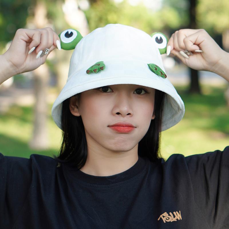 Mũ Bucket, Thời Trang, Dành Cho Nam Và Nữ, Có Họa Tiết Ếch Vui Nhộn, Vành Tròn 7