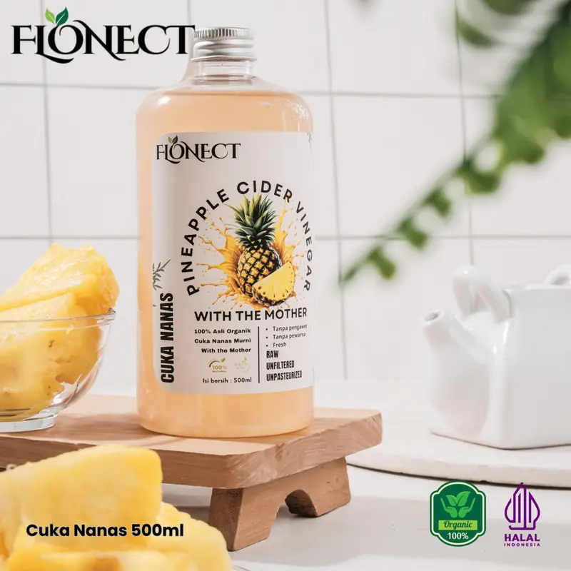 Flonect Cuka Nanas With Mother Original Organic 500ml 250ml 1