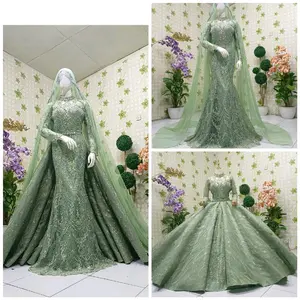 Gaun pengantin model 3 in 1 sudah full payet warna hijau sage