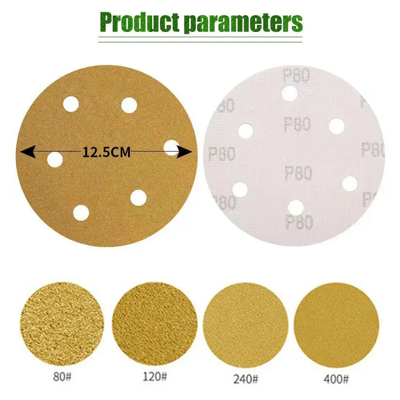 10Pcs Amplas Bulat 5 Inch P80/P120/P240/P400 Sand Paper Disc Tempel Velcro 1