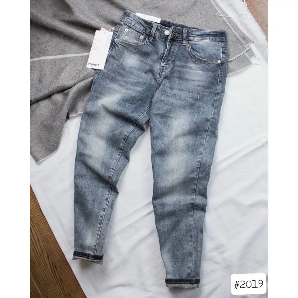 quần jean nam màu xanh jean có wash nhẹ mẫu trơn phong cách đơn giản ms2019