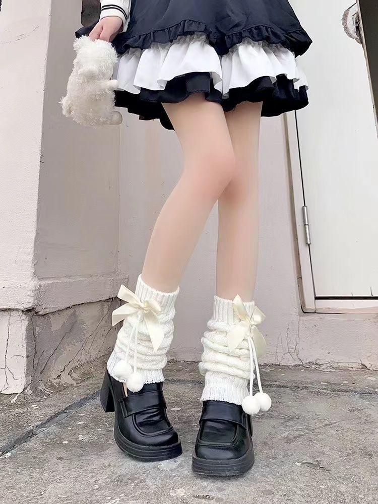 Product Introduction of Tất Chân Phong Cách Lolita, Nhật Bản Và Dễ Thương, Có Quả Bóng Lông, Nơ Cọc, Giữ Ấm Chân, Dành Cho Nữ, Thích Hợp Cho Mùa Thu, Tất Trắng, Nữ 1