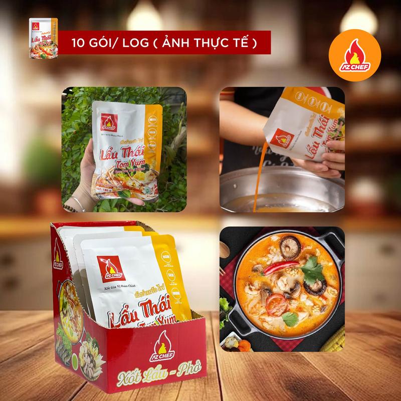 [TẶNG 1 BÁT Ô TÔ] Hộp 10 Gói xốt Lẩu Thái TomYum ( 4 - 6 người ăn ) - Gia vị hoàn chỉnh AZ CHEF - Chuẩn vị không vị 2