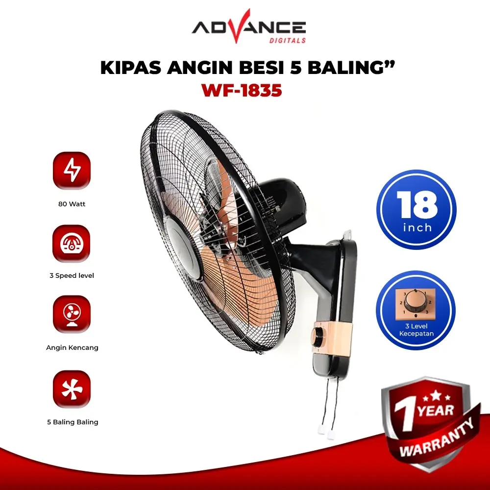 Advance WF1835 Kipas Angin Dinding Besi Wall Fan Ukuran Besar 18 inch Garansi resmi 1 tahun
