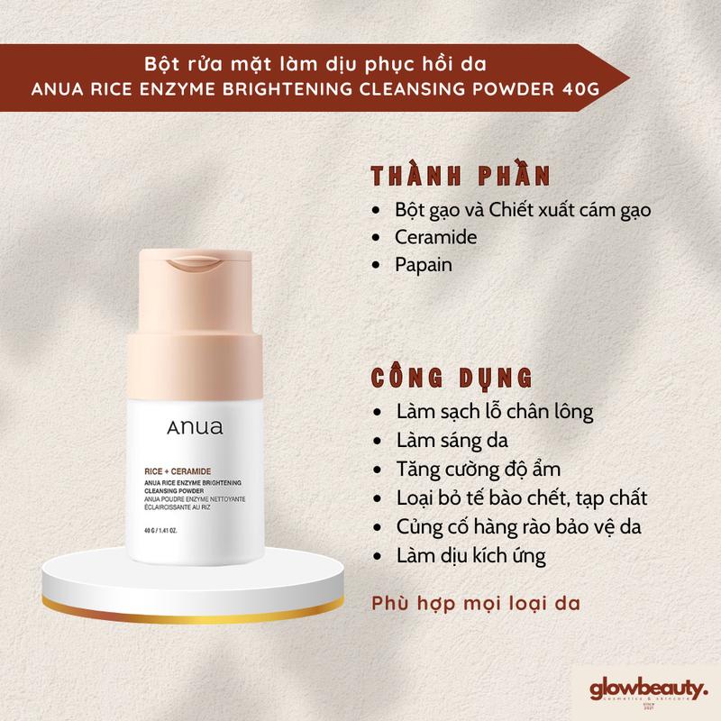 [Hàng có sẵn] Bột rửa mặt ANUA Rice Enzyme Brightening Cleansing Powder 40g - Glow Beauty
