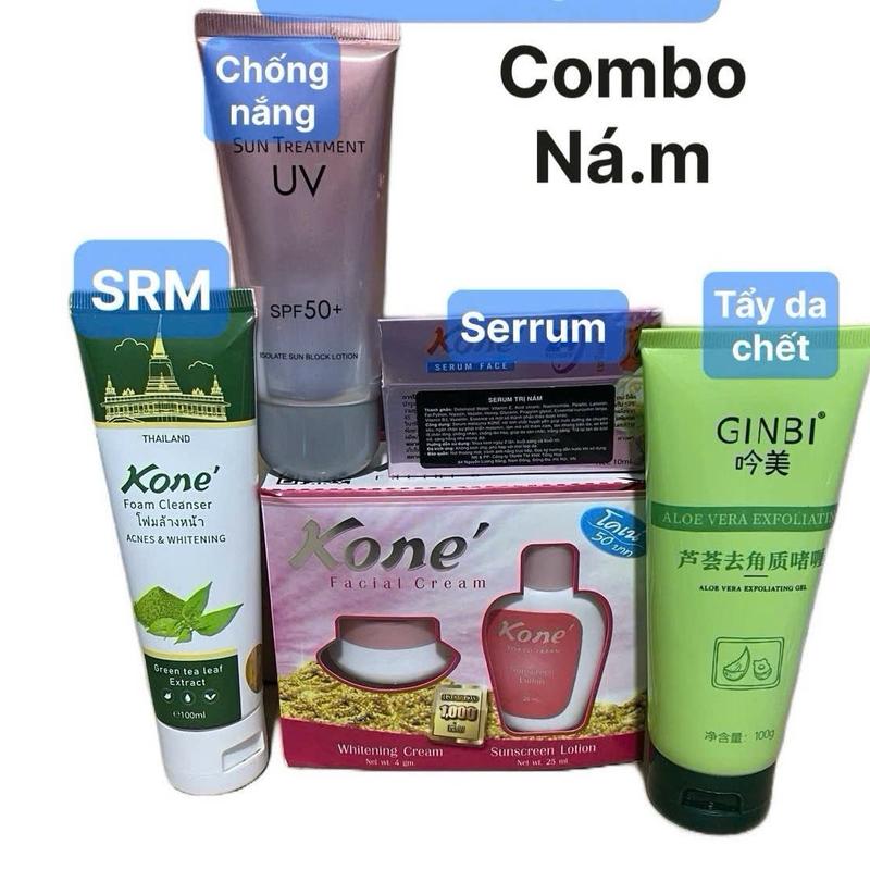 Combo Nám Kem Kone 5 Sản Phẩm Gồm ( Sét Kem Kone, Serrum, Tẩy Da Chết Nha Đam GiBi, Kem Chống Nắng Sun Treatment ) Làm Đẹp Da  Skincare