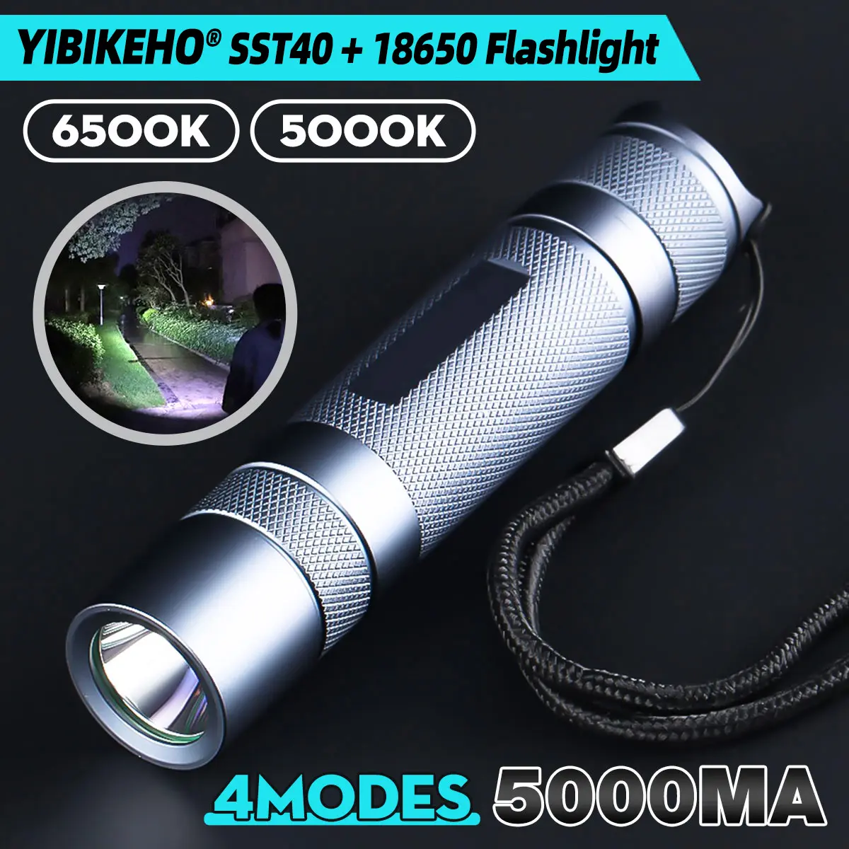 Đèn pin, SST40, 1800lm, 6500K, Quản lý bảo vệ nhiệt độ, Đèn pin LED