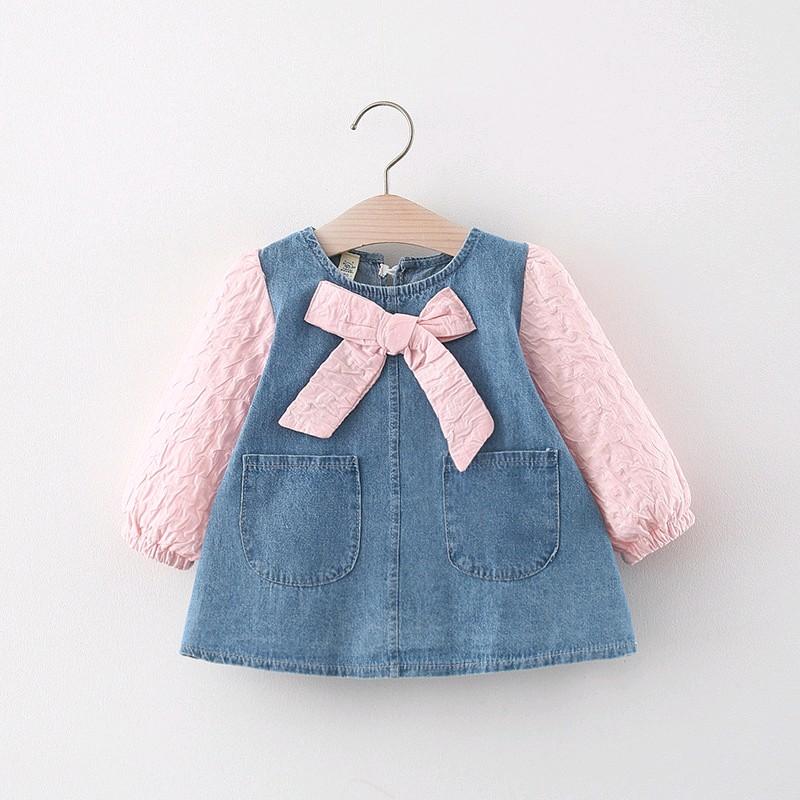 *NEW* DRES DENIM ATASAN ANAK PEREMPUAN USIA 0-4 TAHUN WARNA PUTIH DAN PINK Bayi Baru lahir Bayi Balita Cewek Katun Nyaman Berpori Lembut 2