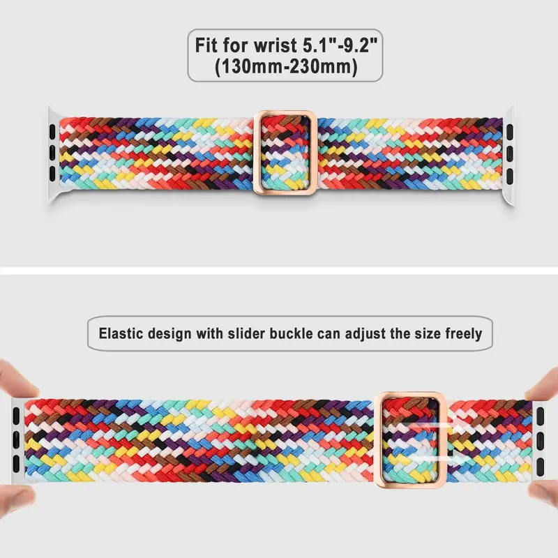 Nylon Elastic Braided Strap for Apple Watch Ultra 2 49mm Series 10 9 8 7 SE2 6 5 4 3 2 1 Adjustable Colorful Belt Bracelet Metal Buckle Band for iWatch 46mm 42mm 41mm 45mm 44mm 38mm 40mm DT No 1 HW22 W26 IWO T500+pro Tali Jam Tangan Smartwatch Accessories 7